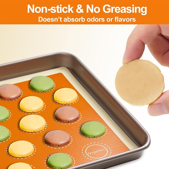 Macaron Silicone Baking Mats Kit, Best Japan Silicone, Easy Clean & Non-Stick Food Grade Reusable Macaroons Baking Mat Set of 2 Half Sheet, Macarons Baking Supplies Piping Tips Bags ties and couplers