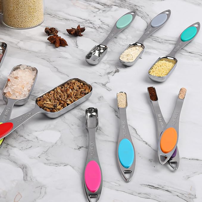 Magnetic Measuring Spoons Set of 11,Stainless Steel Magnetic Measuring Spoons,Teaspoon Measuring Spoon with Leveler for Dry or Liquid Ingredients (11, Colorful)