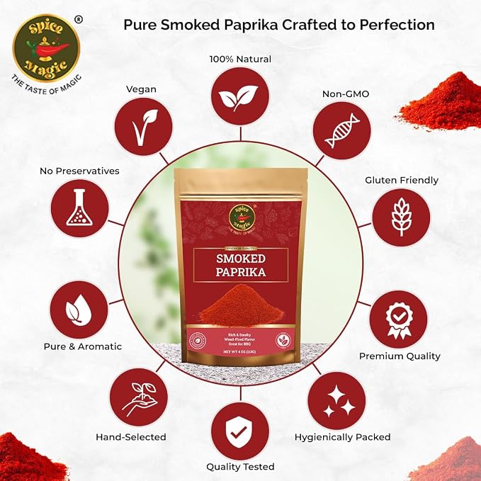 Spice Magic Smoked Paprika, 4 oz (113g) I Oak Wood Smoked & Ground Paprika with Deep Smoky Flavor, Perfect for Meats, Vegetables, and Sauces