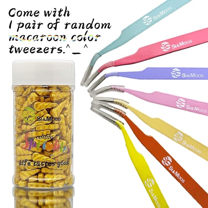 SE Si&Moos Gold Unicorn Horn Sprinkles Unicorn Horn Cupcake Toppers Gold Sprinkles for Decorating Edible Cookie Cake Decorations, Shower Party Birthday Holiday Supplies 3 OZ with Tweezers
