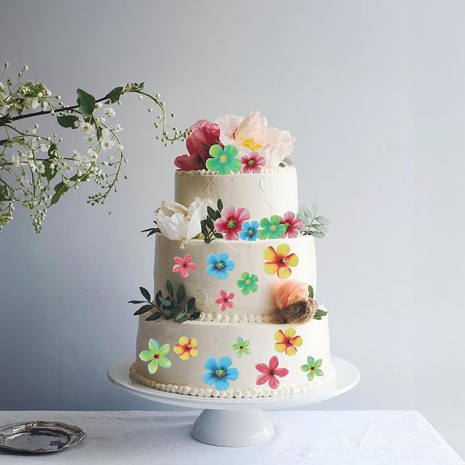 Gyufise 35Pcs Edible Flowers Cake Decorations Beautiful Flowers Cupcake Toppers Cake Toppers for Wedding Cake Birthday Party Food Decoration Mixed Size & Colour