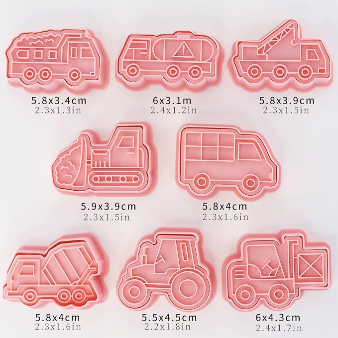 8 Pcs Vintage Construction Truck Cookie Cutter Engineering Vehicle Car Shaped Biscuits Mold for Kids Birthday Party (Truck C)