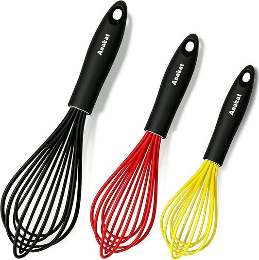 Anaeat Silicone Balloon Whisk, Perfect for Non-Stick Cookware, Milk and Egg Beater Blender, Heat Resistant Kitchen Whisks for Whisking, Cooking, Baking, Beating, Frothing & Stirring (Multicolor)