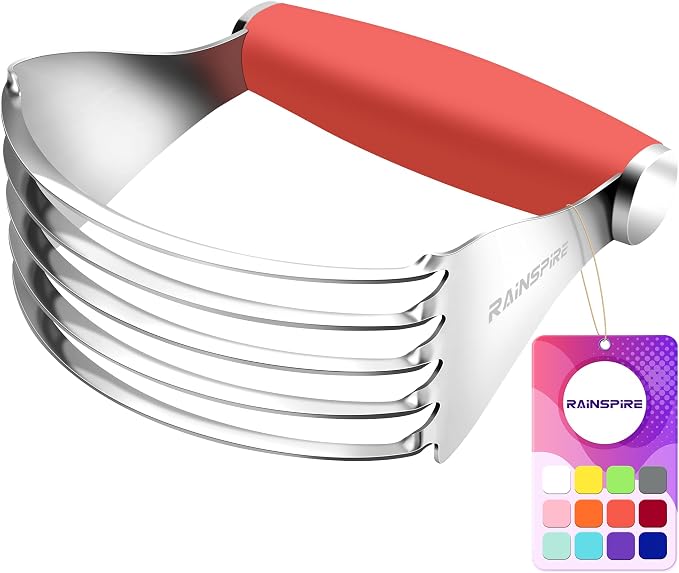 Rainspire XL Pastry Cutter For Baking, Heavy Duty Pastry Blender Stainless Steel, Thick Sharp Blades Dough Blender, Dough Cutter Butter Cutter Pastry for Easy Mixing, Dishwasher Safe, Coral