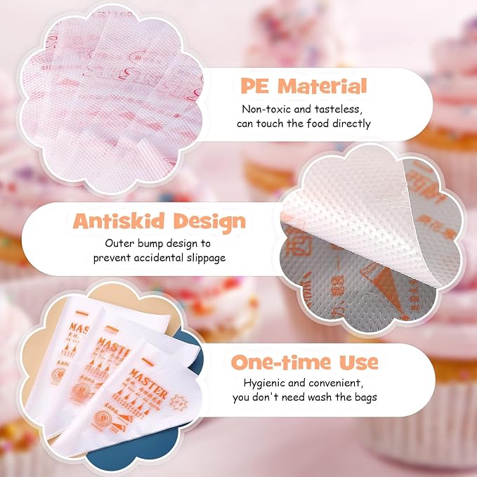 SelfTek 100Pcs Disposable Icing Piping Pastry Bags, Frosting Bag Cake Cupcake Cookies Decorating Bags for Icing and Frosting