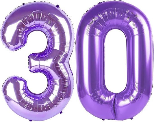 Purple Number 30 Balloon 40 Inch, 30th Birthday Party Decorations for Children, Giant 30 Foil Balloon for Party Supplies