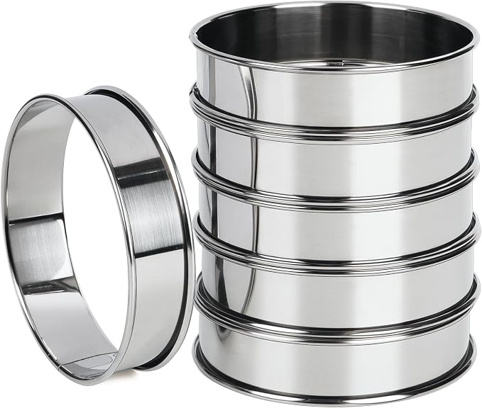 FANGSUN Crumpet Rings, English Muffin Rings 4 Inch,Stainless Steel Tart Rings for Baking,Double Rolled Nonstick Round Cake Ring, Metal Pastry Ring Mold for Griddle, Cooking Egg Ring for Dessert Food