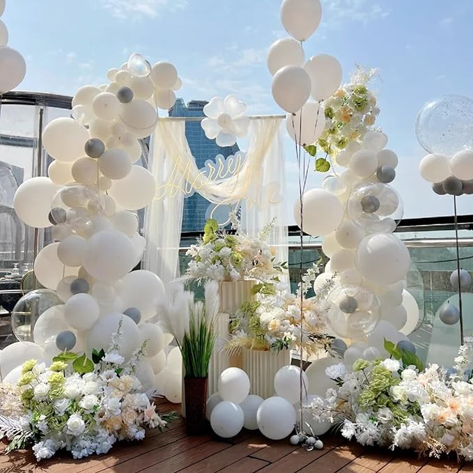 120pcs White Balloon Arch Kit, 18 12 10 5 inch White Latex Balloons Different Sizes Balloon Garland for Engagement Bachelorette Bridal Shower Wedding Party Birthday Decorations