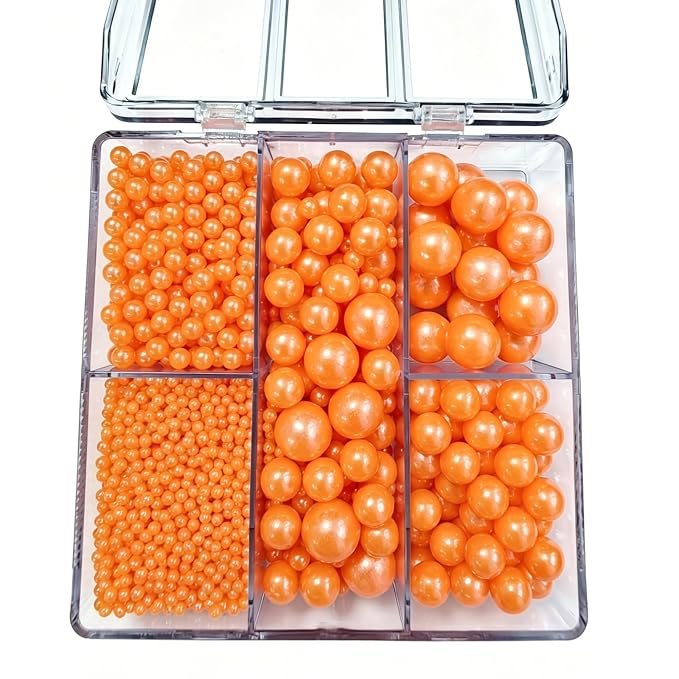 HeDeon&Rles Orange Nonpareil Pearls Sprinkles for Baking Decorating 90g/3.17oz 4 Size Mix Edible Preals for Cake Cupcake Pancake Icing Decoration Independence Christmas Halloween Supplies