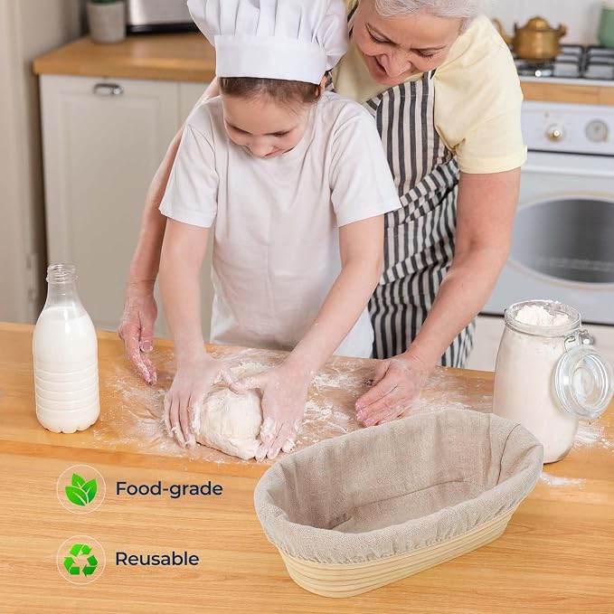 Lorzon 6 Pack Bread Proofing Basket Cover, 10 Inch Oval Banneton Liner, Linen Sourdough Bowl Covers for Bread Rising