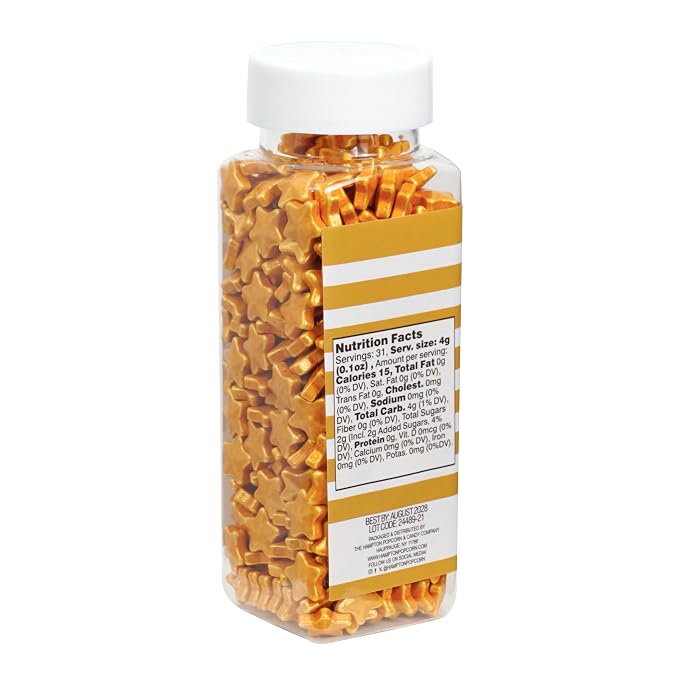 Gold Star Sprinkles Candy 4.4 oz, Star Sprinkles Edible For Cake Decorating, Baking, Ice Cream & More, The Hampton Candy Company