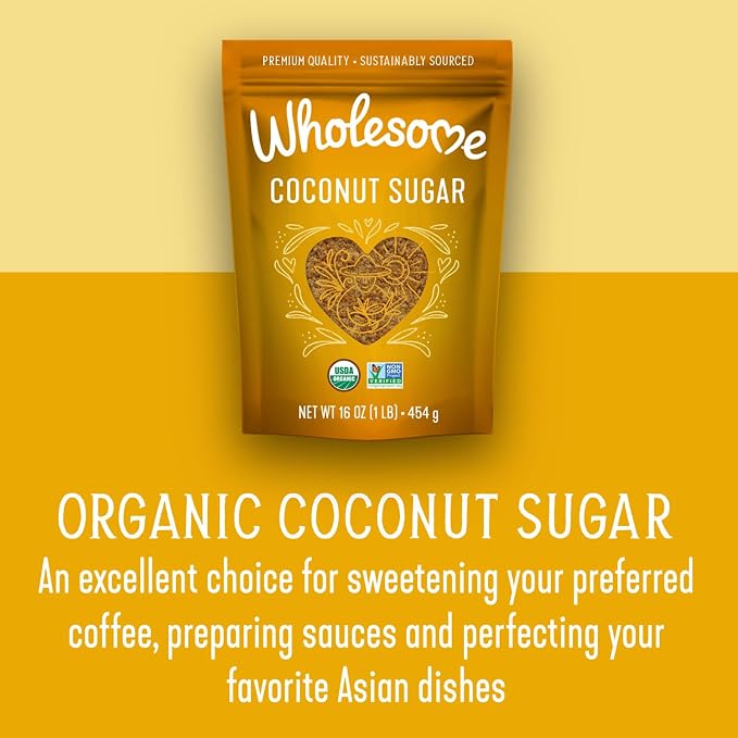 Wholesome Sweeteners 16-Ounce Organic Coconut Sugar, Non GMO, Gluten Free & Vegan Sweetener, for Baking, Sauces, and Smoothies, 1 Pack