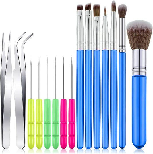 15 Pcs Decorating Brushes Tool Set, Include Cookie Pastry Brush Cookie Scriber Needles Sugar Stir Needles Elbow and Straight Tweezers for Biscuit Cake Fondant Decor Supplies(Blue)