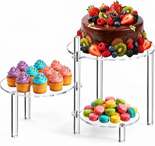 Mifoci 3 Tier Rotating Cupcake Stand, 360° Acrylic Dessert Display Stand, Clear Round Tiered Cake Holder Serving Tray for Birthday, Wedding, Baby Shower, Tea Party