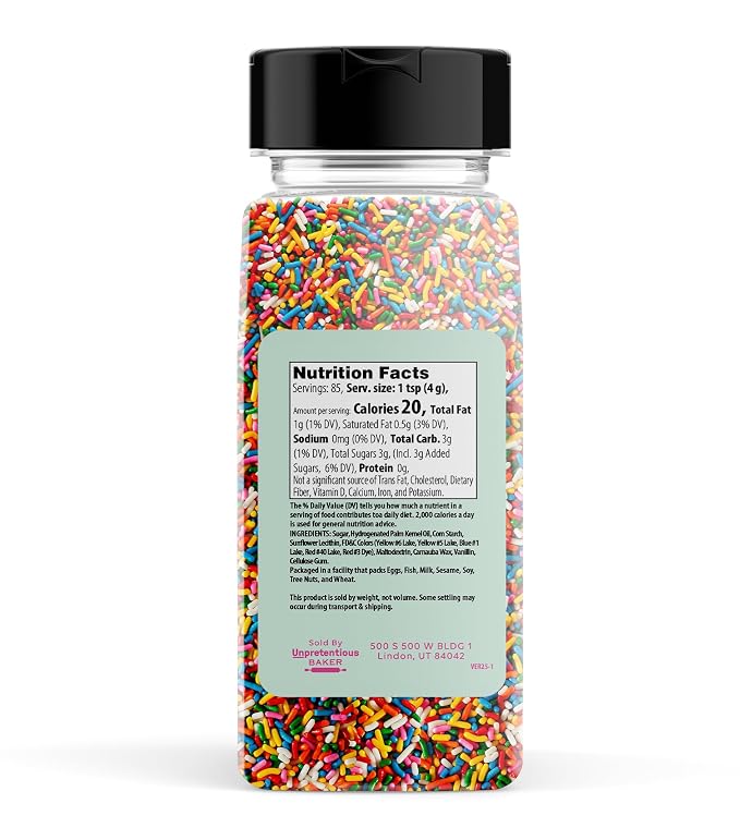 Unpretentious Rainbow Sprinkles 2 Cup Shaker Jar Colorful & Bright Jimmies for All Festive Occasions (12 Ounce)