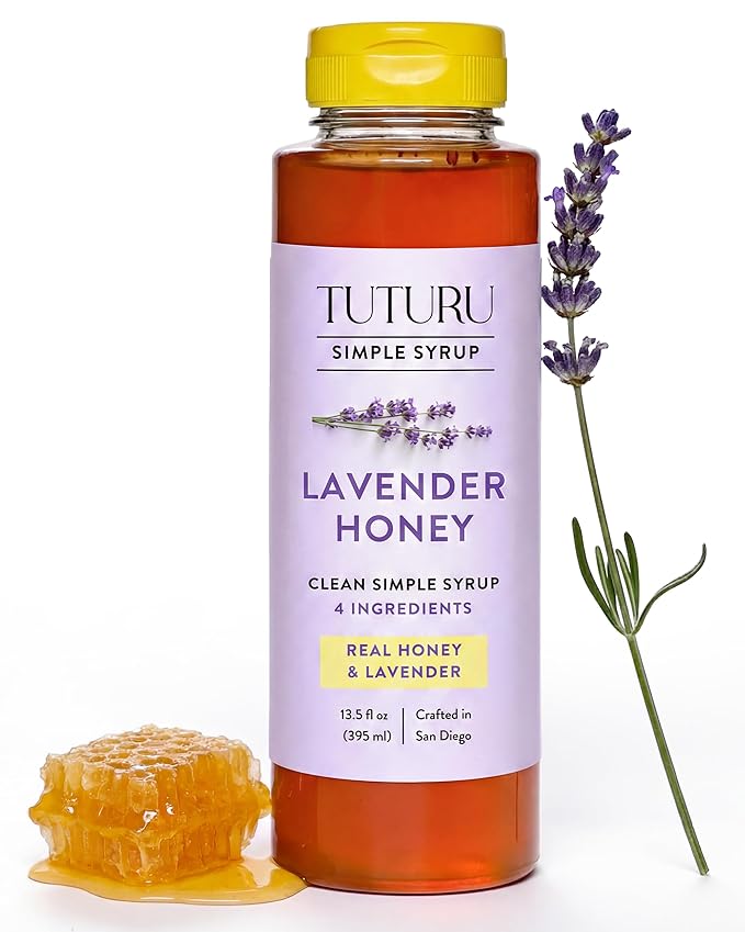 Lavender Honey Simple Syrup for Coffee, Cocktails, Tea, Matcha - Clean Simple Syrup with Real Lavender & Honey - 13.5 oz