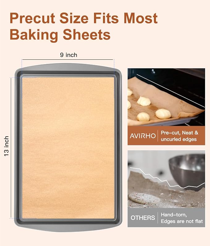 300Pcs Parchment Paper Sheets 9x13 Inch – Precut Unbleached Baking Paper, Plant-Based Silicone Coating, Non-Stick Quarter Sheet Liner for Air Fryer, Oven, Cookies, Bread & Cake