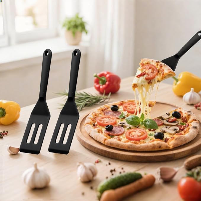 Small Silicone Spatulas 2 Pack: Mini Heat-Resistant Spatula for Nonstick Pans, Thin Baking Utensil for Cookies, Brownies & Kitchen Use (Black Set 1)