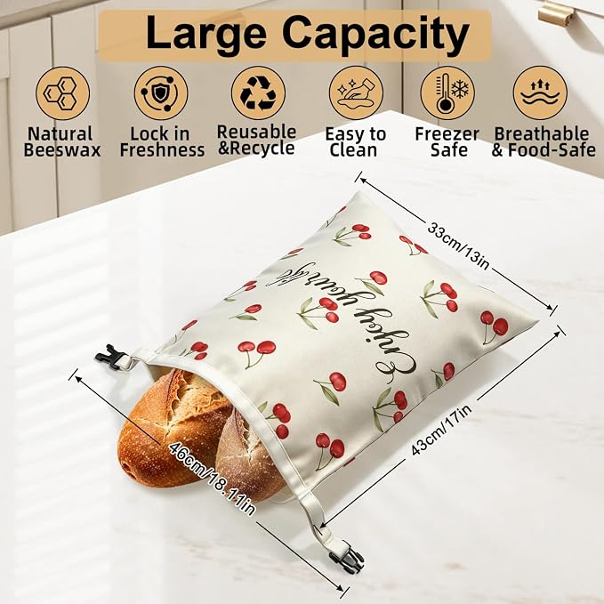 2 Pack Beeswax Bread Bags for Sourdough Homemade Bread - 17"×13" XL Organic Sourdough Bread Bags Reusable, Sourdough Bags with Beeswax Lining Keep Fresh Longer, Freezer Safe, Gifts for Baking Lovers