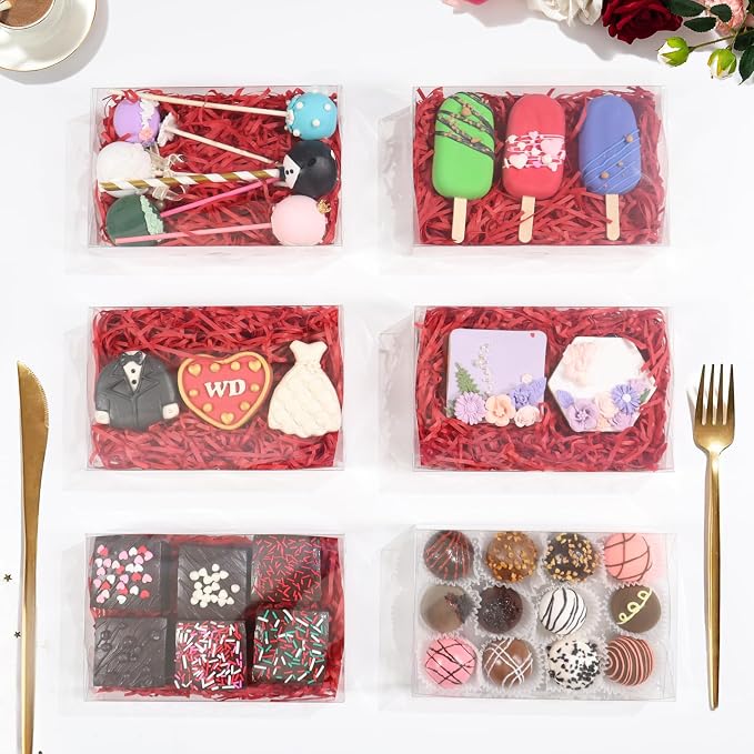 24PCS Clear Cookie Boxes with Window 7 x 4 3/8 x 1 1/2 Inch for Chocolate Truffle, Oreo, Pastry, Donut, Brownie, Soap and Bakery Treat Boxes for Party Favors Wedding Christmas Valentine's
