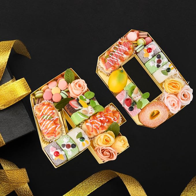 Cardboard Number for Charcuterie 40 Set Fillable Tray 10.2'' Gold Charcuterie Paper Box for 40th Birthday Anniversary Party Decorations Chocolate Candy Cupcake Container