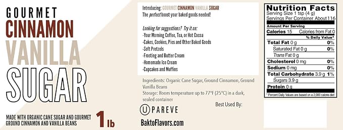Bakto Flavors Gourmet Cinnamon Vanilla Sugar - 1 lb Jar