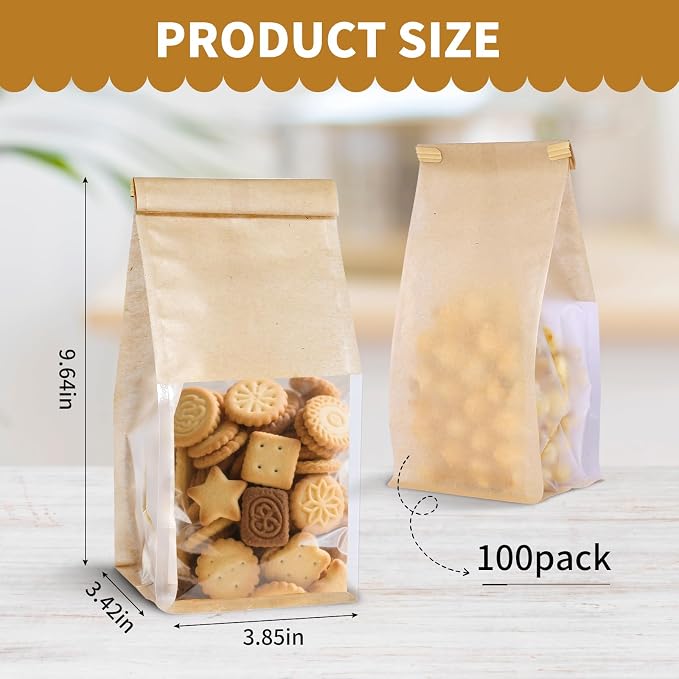 100 Pack Bread Bags for Homemade Breads，Small Bakery Bags with Window，Cookie Bags with Tin Tie，Bagel Bag，Coffee bag，Sourdough Bread Bags Foods Packaging Storage