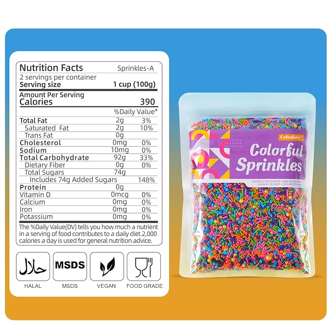 Rainbow Sprinkles for Baking - 7 oz rainbow pearls jimmies nonpareils Sprinkles Mix for Decorating - Great for Baking Cookies, Cakes, Cupcakes, and Birthday Parties