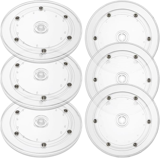 6 Pcs Small Lazy Susan 6 Inch, Clear Acrylic Turntable with Steel Ball Bearings, Round Rotating Plate Lazy Susan for Cake Decorating, Table, Spice Rack, Kitchen Corner Cabinets