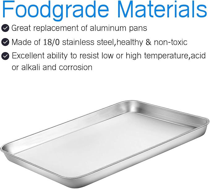 Baking Sheets 5 Pieces, Bastwe Stainless Steel Baking Pan Tray Cookie Sheet, Rectangle Size 9 X 7 X 1 inch, Healthy & Non Toxic, Rust Free & Mirror Finish, Easy Clean & Dishwasher Safe
