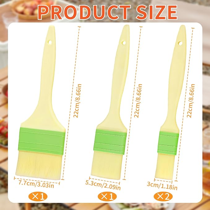 Basting Pastry Brush Set - 4Pcs Natural Wool Bristles Small/Medium/Large Kitchen Brushes for Cooking, Baking, Oil, Butter & Egg Wash