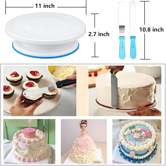 ANSLYQA Cake Decorating Kit, 340 Pcs Baking Tools (Blue) | Cake Turntable, Leveler, 55 Numbered Icing+Skirt Tips, 2 Spatulas, 3 Scrapers, 100 Pastry Bags, 100 Cupcake Liners & More