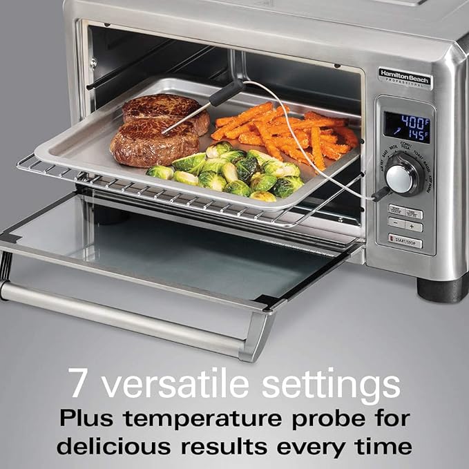 Hamilton Beach Professional Sure-Crisp Digital Toaster Oven Air Fryer Combo, 1500W, Fits 12” Pizza 6 Slice Capacity, Temperature Probe, Stainless Steel (31243)