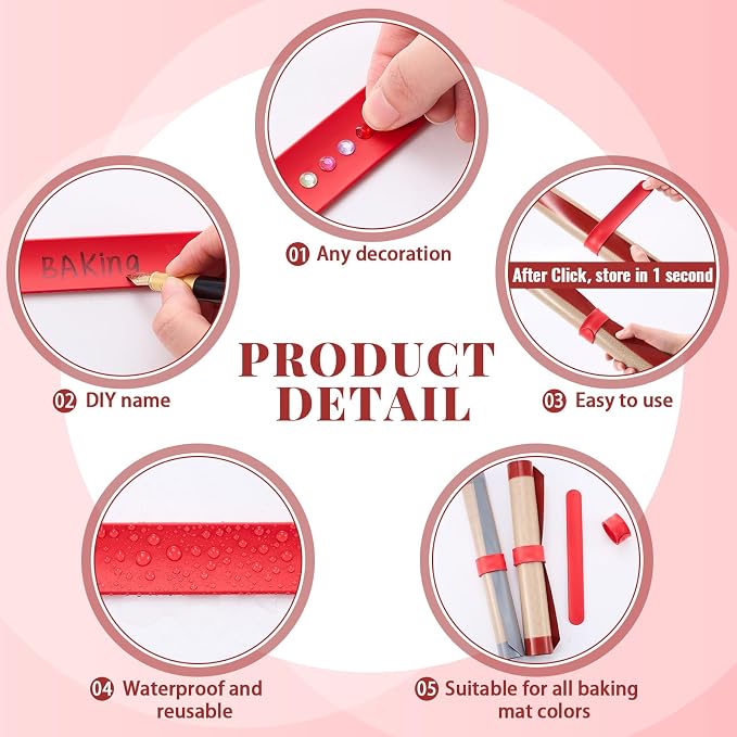 Teenyyou 4 Pcs Silicone Storage Band for Baking Mats Wrapping Paper Clamps Silicone Roll Holder Flip Wraps Gift Poster Paper Roll Holder Slap Bands for Christmas Storage Organization