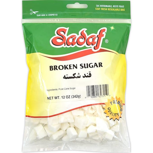 Sadaf Broken Sugar - Sugar Cubes - Sugar Packets for Coffee and Tea - Sweetener for Baking and Drinks - Kosher - 12 Oz Resealable Bag