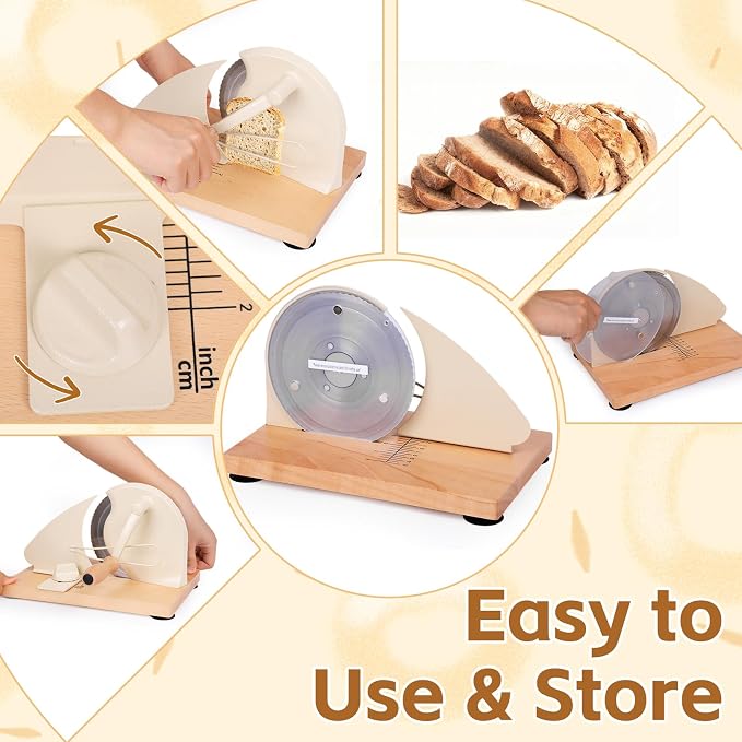 Upgraded Manual Bread Slicer for Homemade Sourdough Bread, Metal Guide & Adjustable Thickness, Classic Hand Crank Home Bread Slicer for Homemade & Commercial Use & Stainless Steel Blade