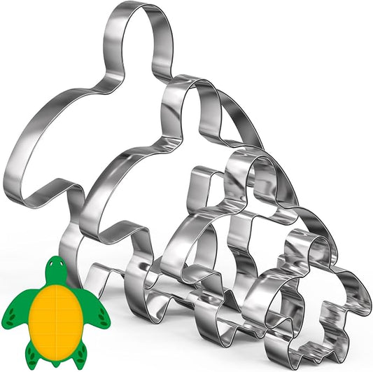 Havawish 4 Pcs Cookie Cutter Set 2 in to 5 in Cookie Cutter Stainless Steel Cookie Cutter for Baking Fondant Fruit Bread Birthday Party Decorations (Turtle)