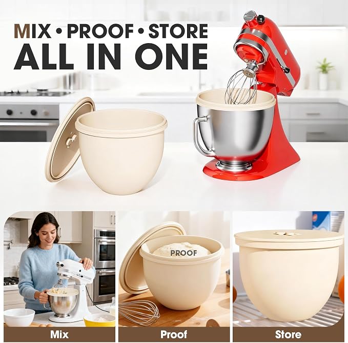 Snuggery 7QT Silicone Bowl Liner for KitchenAid Tilt-Head Stand Mixers – Food-Grade Silicone Insert with Sealable Lid, Vent Holes & ml Markings – Heat-Resistant, Stackable Design