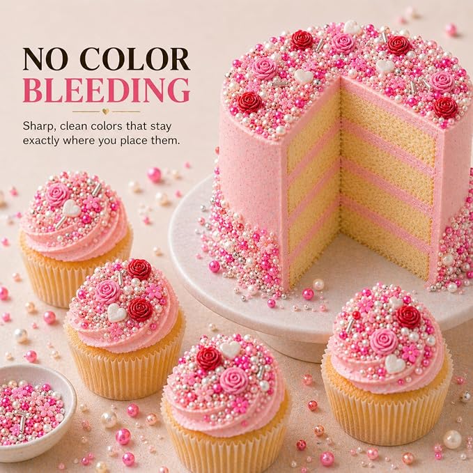 Confect Sprinkle Pink Mini Roses & Lips I Silver Hearts & Vermcelli and White Pearls | Sprinkles for Baking & Cake Decorative | Baby Shower Sprinkles | Vegan, Gluten-Free, Nut-Free, Soy-Free, Dairy-Free , Handcrafted Sprinkle - 5 Oz