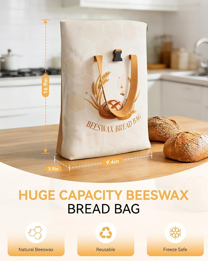 Yofidra Beeswax Bread Bag for Sourdough & Homemade Bread (Reusable & Eco-Friendly) - 100% Natural Beeswax & Cotton, Stylish Bag Design, Detachable for Easy Cleaning, Long-Lasting Freshness
