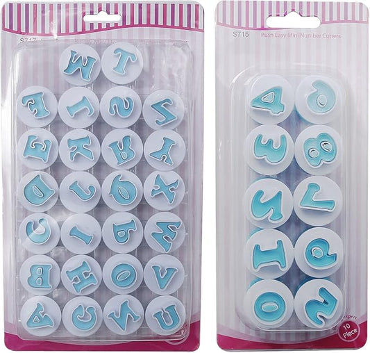 26PCS/Set Cookie Stamp Impress Cookie Cutters Alphabet Letter Cake Biscuit Mold Letter Shape DIY Cookie Biscuit Alphabet Cake Tool Embosser Cutter (Upper Case Shape with Number)