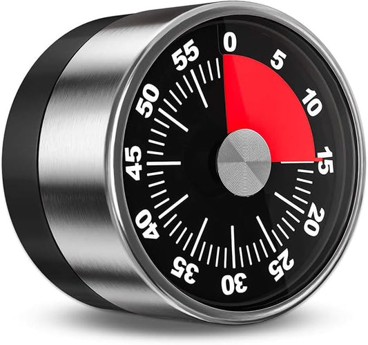 Mechanical Kitchen Timer, 60 Minute Wind Up Magnetic Visual Cooking Timer with Loud Alarm, Stainless Steel No Batteries Countdown Timer for Kitchen Cooking, Classroom, Office, Chef, Teacher (Black)