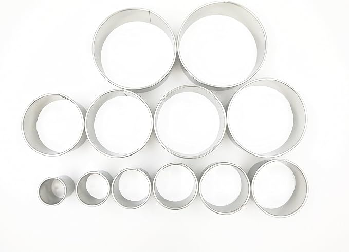 12 Piece Plain Round Pastry/Cookie Cutter Set Heavy Duty Commercial Grade 18/8 304 Stainless Steel - Metal Marked Size – Perfect For Cooking Enthusiast