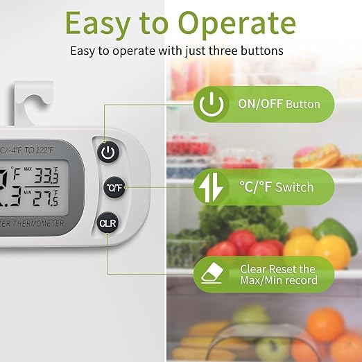 Digital Frigerator Thermometer 2 Pack, Waterproof Fridge and Freezer Thermometer, Thermometer Refrigerator with Large LCD Screen, Stand and Magnetic Back, for Room,Kitchen(White)