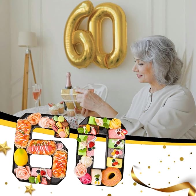 Cardboard Number for Charcuterie 60 Set Fillable Tray 10.2'' Black Charcuterie Paper Box for 60th Birthday Anniversary Party Decorations Chocolate Candy Cupcake Container