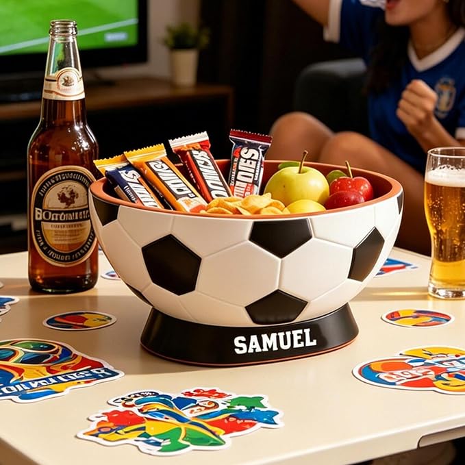 Mostop Personalised Soccer Ball Snack Bowl, Custom Name Match Day Gift for Soccer Fans, Soccer Treat Bowl, Fun Soccer Gift, 2026 World Cup