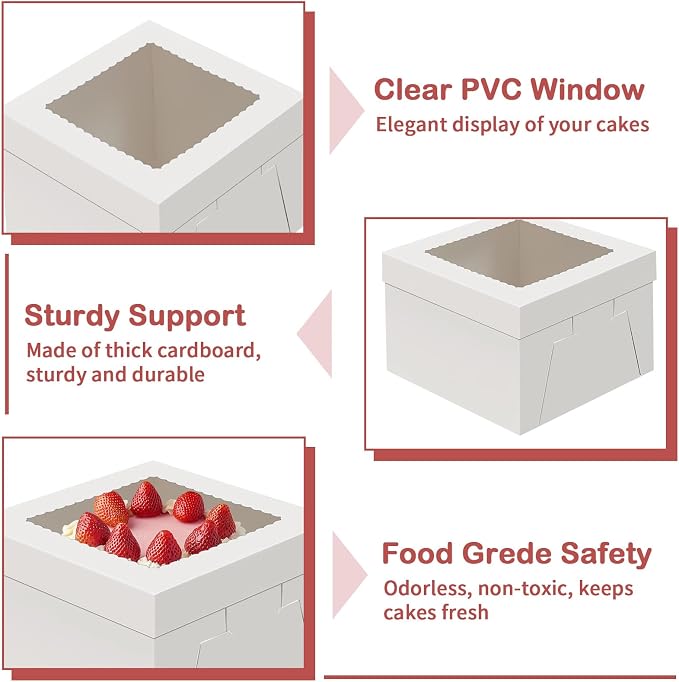 2 Pack Cake Boxes with Cake Boards, 12 Inch Tall Cake Box, Disposable Cake Transport Container, White Cake Carrier Holder for Baked Goods Cookies Dessert Pastry Cupcakes Bakery (12×12×8 Inches)