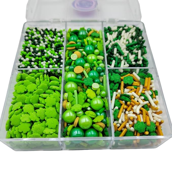 Green Shamrock Sprinkles for Cupcakes, Edible St. Patrick's Day Sprinkles with Pearls Jimmies Nonpareils for Cake Decorating Baking Cookies Cupcake Topper