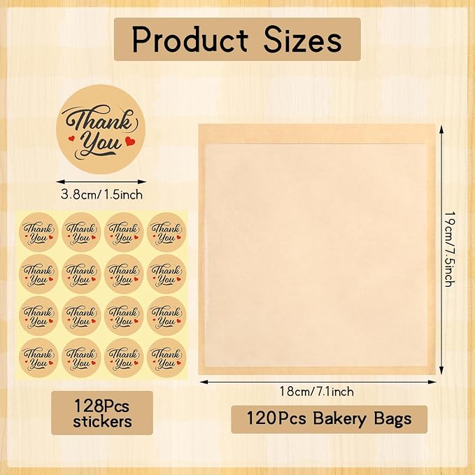 120 Pack Cookie Bags with Seal, 7.1x7.5 Inch Self Sealing Paper Bakery Bags with Window, Heat Sealable & Grease Resistant To Go Sleeves for Donuts Scone Brownie Snacks