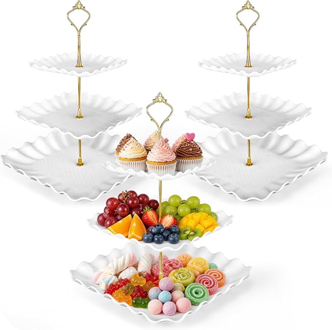 Hdama 3Pack Cupcake Stand, 3 Tier Serving Tray Cupcake Tower Desert Table Display Set, for Birthday/ Baby Shower /Wedding and Tea Party Decoration Supplies, White (3)